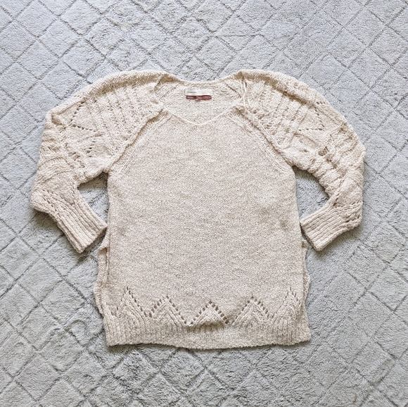 Anthropologie Pilcro Luna Pointelle Sweater Women's Small Cream Tunic Knit - Picture 1 of 5